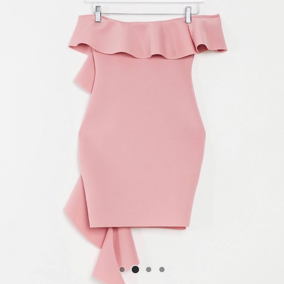 [NEW / ASOS] MISSGUIDED PETITE - SCUBA BARDOT RUFFLE MINI DRESS- Size 8 - Picture 3 of 7